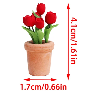 1:12 Babaház miniatűr piros tulipánok cserepes cserép szimuláció virágmodell itthon kert dekoráció játék babaház kiegészítők
