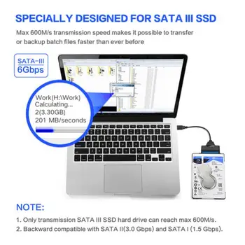 USB Sata kábel USB 3.0 / 2.0 számítógépes kábelekhez 6 Gbps-ig 2,5 hüvelykes külső HDD SSD merevlemezhez 22 tűs adapter Sata III-hoz