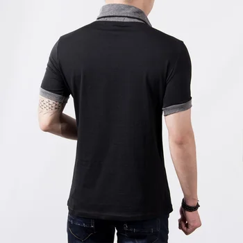 B2816 Slim Short Sleeve Patchwork V nyakú pamut fekete póló férfi Gombos felsők és pólók