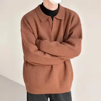 Divat koreai férfi laza kötött pulóver hajtóka kötött pulóver pulóver téli kötöttáru pulóver férfi ruházat