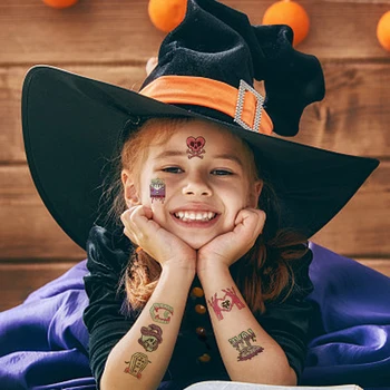 1/10lapok Világító Halloween tetováló matrica Aranyos vicces tök Ghost Kid testmatrica ideiglenes vízálló Halloween dekoráció