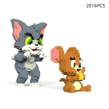 Mini Kisállat macska és egér blokkok Anime modell Rajzfilm Macska üldözés Egér Egyél sajtot gyerekeknek Mikro építőelemek játék