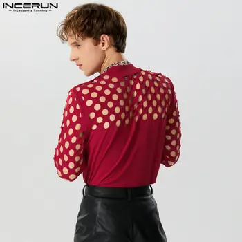 INCERUN felsők 2023 amerikai stílusú férfi divat gyémánt üreges design pólók szexi, jól illeszkedő tömör hosszú ujjú Camiseta S-5XL