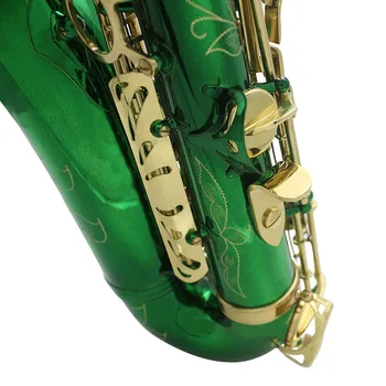 Alt szaxofon Eb rézfúvós faragott fehér kagylógombokkal zöld szövetdoboz hangszer