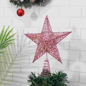 Amosfun 25cm karácsonyfa vas csillag topper csillogó karácsonyfa dekorációs díszek (rózsaszín)