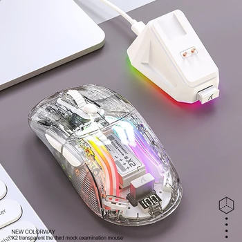  újratölthető vezeték nélküli egér RGB fény átlátszó héj Bluetooth egér akkumulátor jelző 2,4 GHz-es USB játék egér némítás gomb