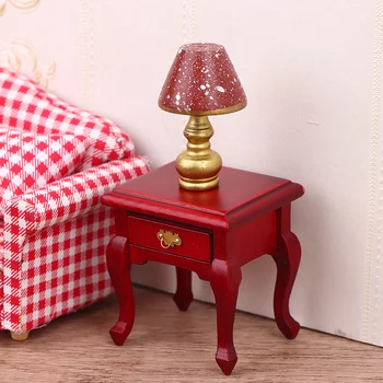 1/12 Babaház miniatűr vintage piros asztali lámpa szimulációs bútor modell játékok mini dekorációhoz Babaház kiegészítők