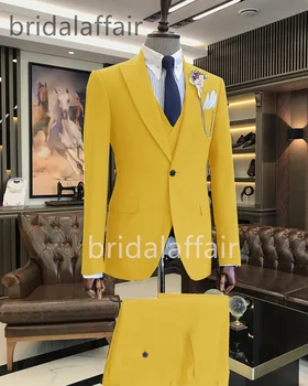 Menyasszonyi férfi öltönyök Kiváló minőségű 2023-as divatcsúcs hajtóka egymellű férfi blézer slim fit (dzsek+mellény+nadrág)