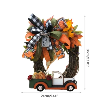 for Creative Halloween Tök teherautó koszorú őszi betakarítás Juharlevél kockás bowknot Függő parasztház Rusztikus hálaadás