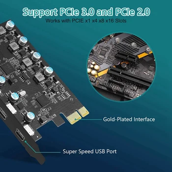 2X Pcie bővítőkártya 5 portra (3X USB C, 2X USB 3.0-A ) PCI Express bővítőkártya Windows 10/8/7 MAC OS 10.8.2 rendszerhez