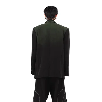 FEWQ férfi laza kiváló minőségű blézerek Niche Bright Line fekete zöld színátmenetes vállruha kabát High Street férfi ruházat 12A5487